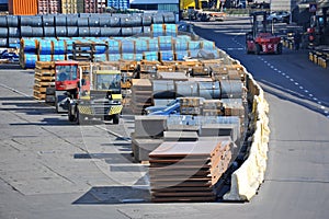Steel metal sheet and roll in port