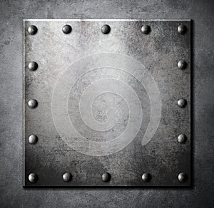 Steel metal square plate or hatch with rivets photo