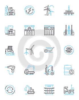 Steel Mill linear icons set. Metallurgy, Blast furnace, Alloy, Molten, Casting, Slag, Rolling line vector and concept