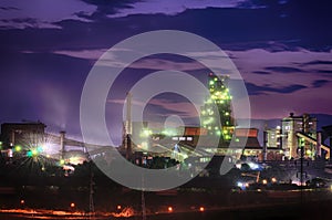 Steel mill at night