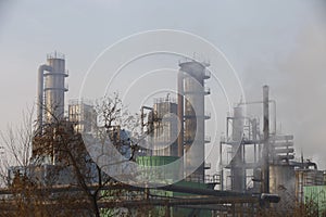 Steel mills Smoke and powder dust pollution in large industrial District