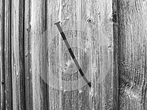 Steel nail in the wooden wall