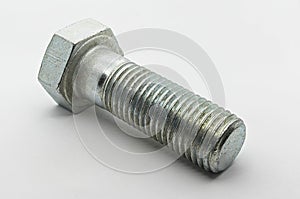 Steel nut, bolt and washers on white background