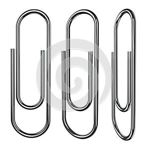 Steel paperclip isolated on white background.