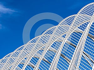 Steel pattern White line geometric form Architecture details Blue sky background