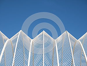 Steel pattern White line geometric form Architecture details Blue sky background