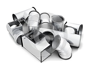 Steel pipe fittings isolated on a white background. 3d rendering