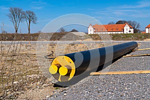 Steel pipe with heat insulation at construction site