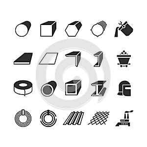 Steel pipe and roll steel metal product vector icons