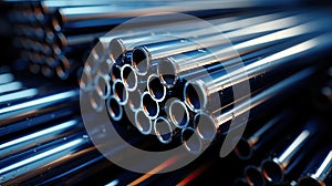 Steel pipes of different diameters in the warehouse of pipelines and spare parts for oil refining petrochemical