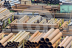 Steel Pipes Industry Construction stacked in Factory or station warehouse