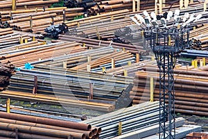 Steel Pipes Industry Construction stacked in Factory or station warehouse