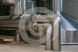 Steel pipes and tank for wort boiling at beer factory - brewery equipment