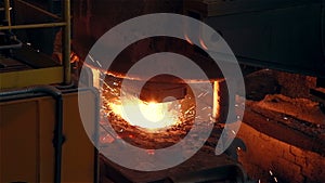 Steel Plant. Blast Furnance. Sparks and Flashes. Extra Closeup