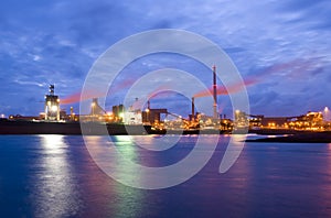 Steel plant at night