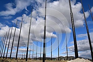 Steel post in the construction of a new golf driving range