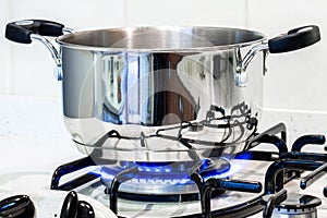 A steel pot on the stove