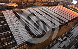 Steel production in electric furnaces. Sparks of molten steel. Electric arc furnace shop .