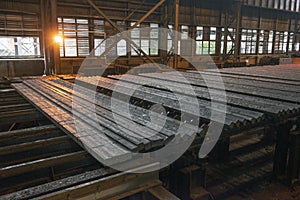 Steel production in electric furnaces. Sparks of molten steel.  Metallurgical production, heavy industry, engineering, steelmaking