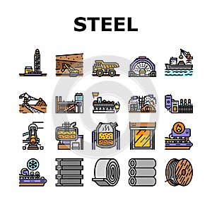 steel production industry metal icons set vector