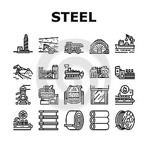 steel production industry metal icons set vector