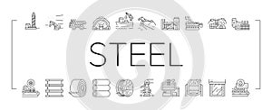 steel production industry metal icons set vector