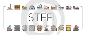 steel production industry metal icons set vector