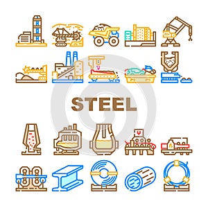 steel production industry metal icons set vector