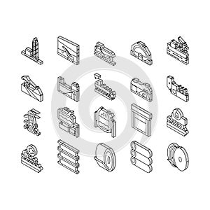 steel production industry metal isometric icons set vector