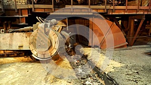 Steel production at the metallurgical plant, heavy industry concept. Stock footage. Close up for the bucket for feeding