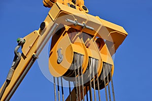 Steel pulley at work in construction site
