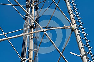 Steel pylon details, reticular structure of a repeater or pylon, tower photo