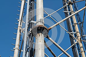 Steel pylon details, reticular structure of a repeater or pylon, tower photo