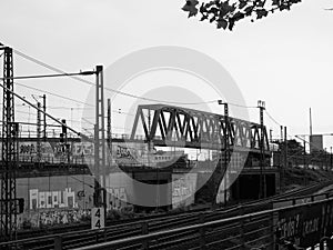 steel railway bridge in Koeln, black and white