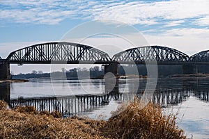 Steel railway bridge over the Vistula River in Toru