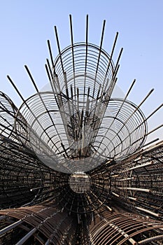 Steel rebar component in a construction site