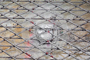 Steel rebar in a construction site metal framework