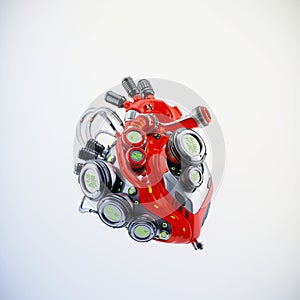 Steel red artificial transplanting heart organ, 3d rendering