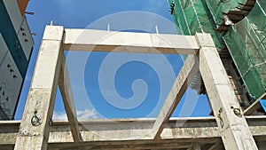 Steel reinforced concrete structure is built at the construction site.