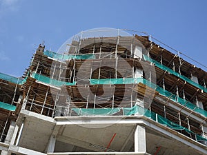 Steel reinforced concrete structure is built at the construction site.