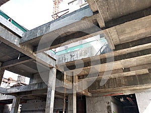 Steel reinforced concrete structure is built at the construction site.