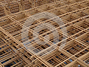 Steel reinforcement bar and timber formworks at the construction site.