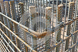 Steel reinforcement bars. Steel rods or bars used to reinforce concrete