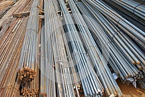 Steel reinforcement bars. Steel rods or bars used to reinforce concrete