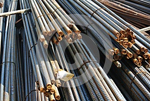 Steel reinforcement bars. Steel rods or bars used to reinforce concrete