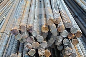 Steel reinforcement bars. Steel rods or bars used to reinforce concrete