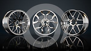 Steel rims on black background. 3D illustration