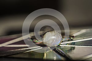 Steel ring with moonstone