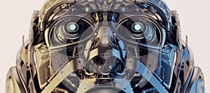 Steel robotic face mask, 3d rendering