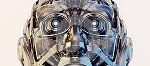 Steel robotic face mask, 3d rendering